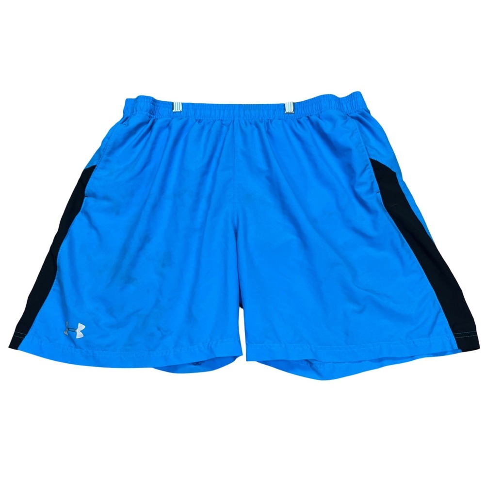 Under Armour Athletic Shorts Mens Large Blue Black Colorblock Mesh Line HeatGear